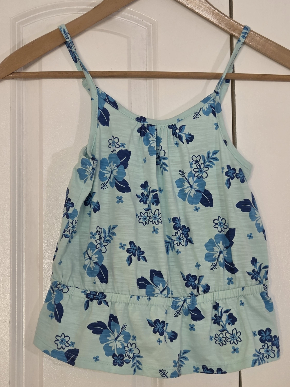 Cat & Jack Girls Tank Top Size L 10/12 Blue Hawaiian Key Hole Back Vacation